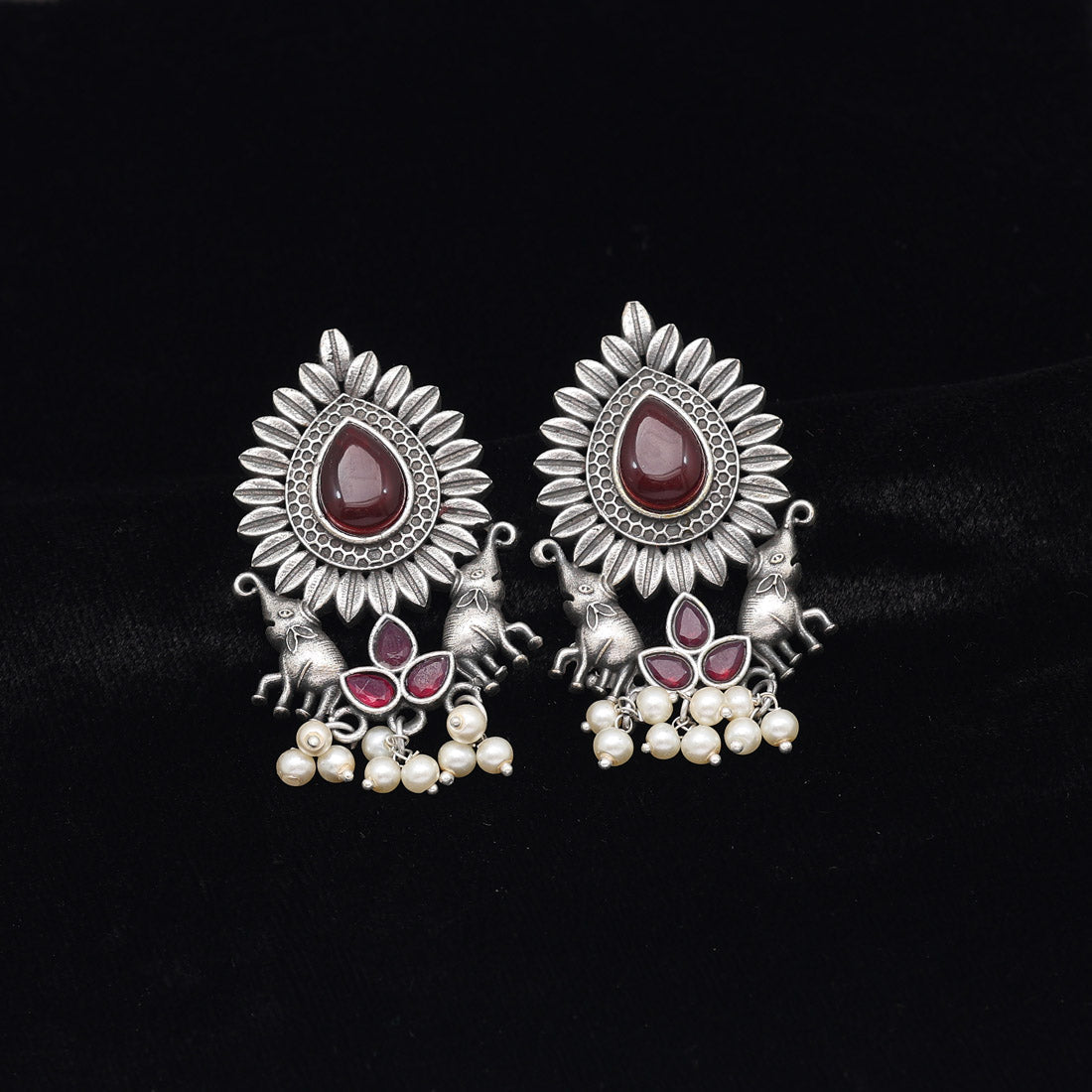 Maroon Color Monalisa Stone Oxidised Earrings (GSE2835MRN)