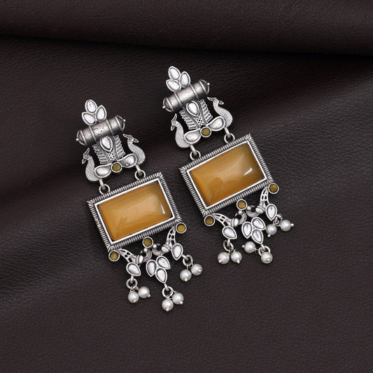 Yellow Color Monalisa Stone Oxidised Earrings (GSE2836YLW)