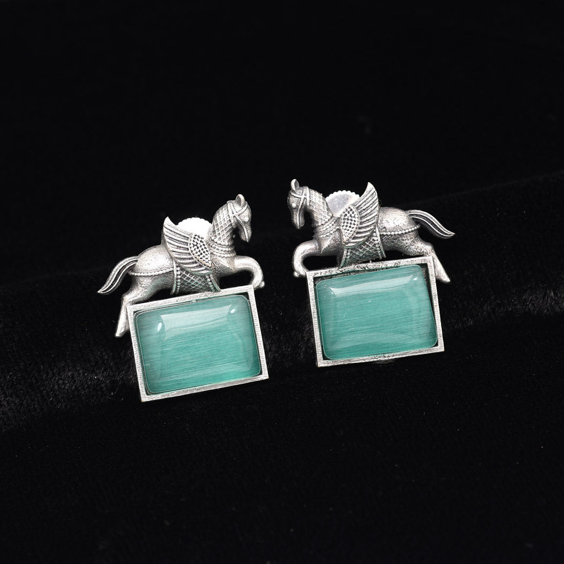 Pista Green Color Monalisa Stone Oxidised Earrings (GSE2839PGRN)