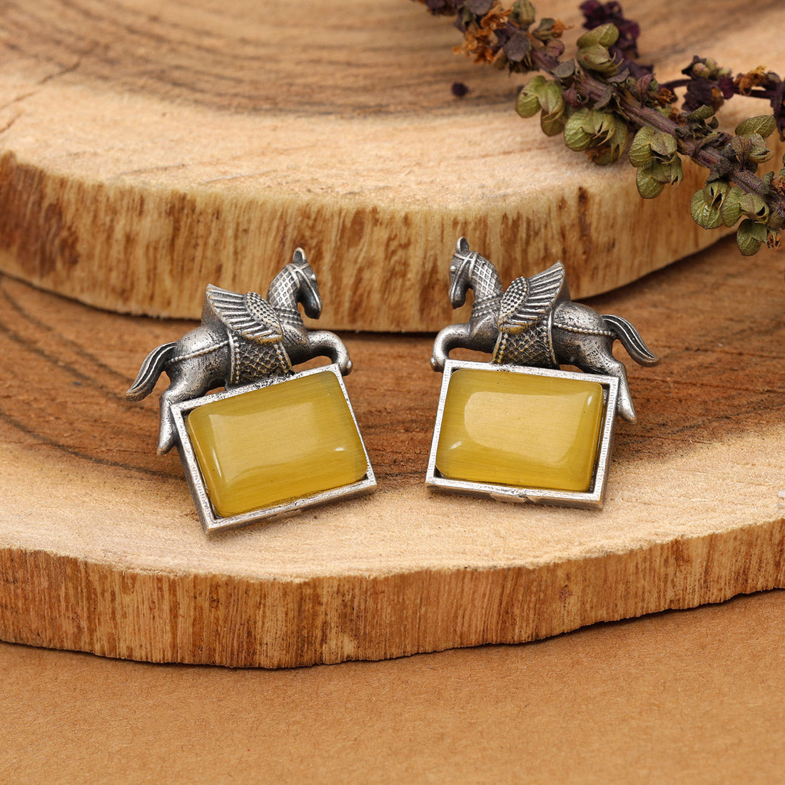 Yellow Color Monalisa Stone Oxidised Earrings (GSE2839YLW)