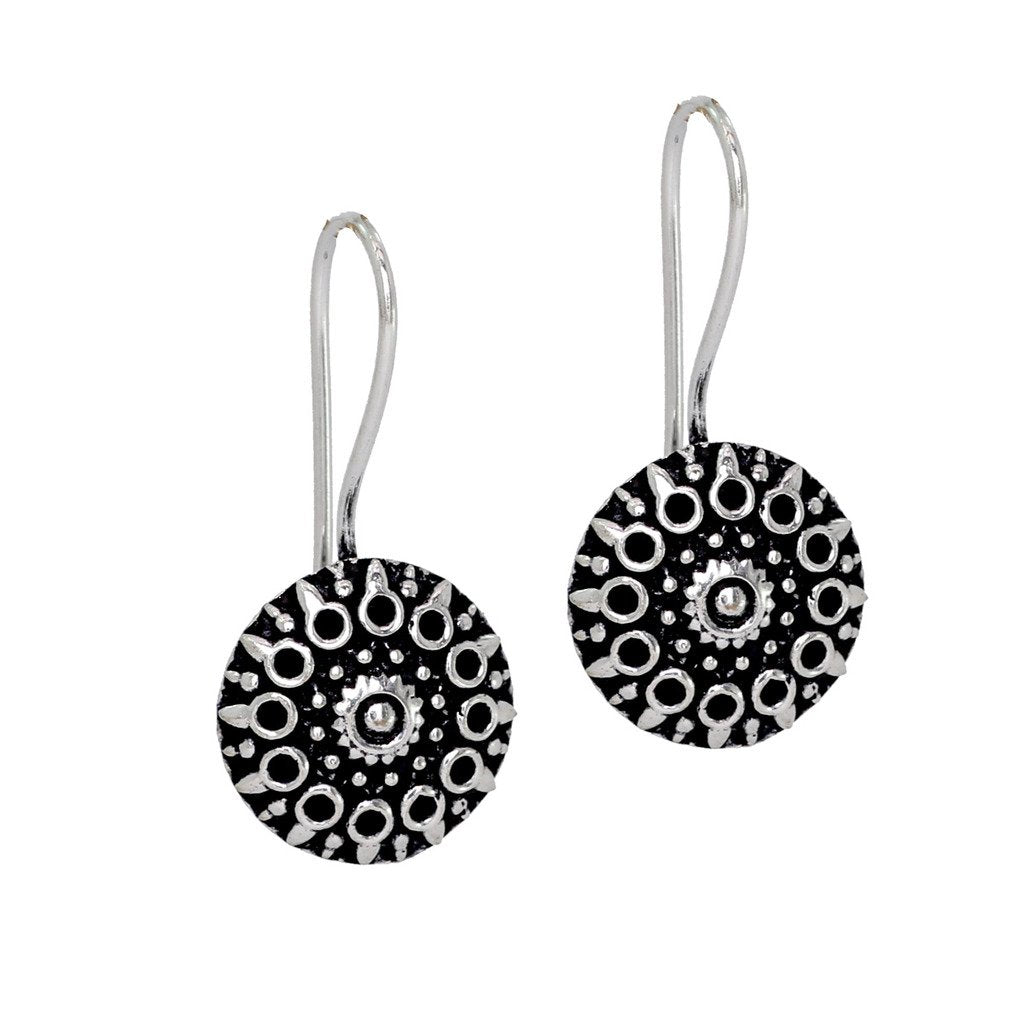 Handmade Indian Traditional Designer Silver Oxidised Stud Brass Earrings (GSE474SLV)