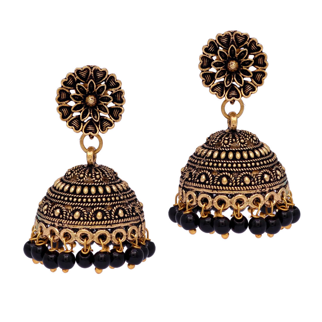 Rajasthani Traditional Wedding Collection Gold Oxidised Black Color Jhumki Earrings (GSE600)