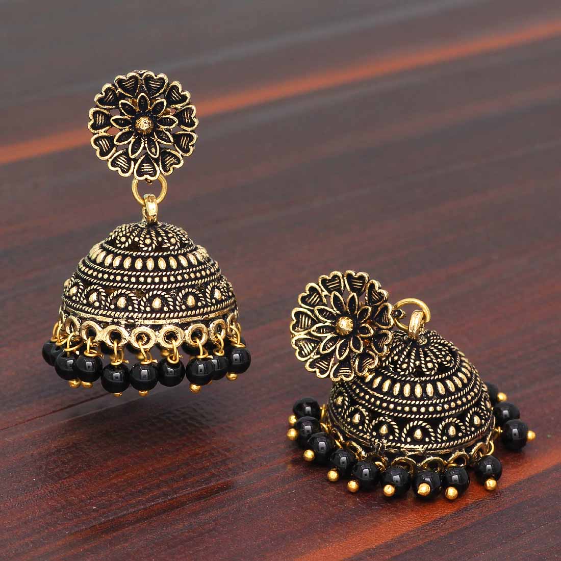 Rajasthani Traditional Wedding Collection Gold Oxidised Black Color Jhumki Earrings (GSE600)