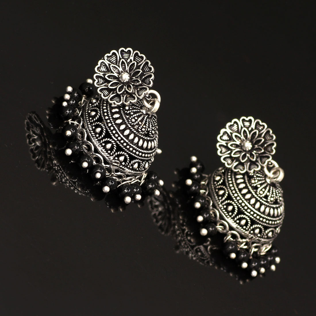 Oxidised Silver Plated Black Color Earrings Jewellery (GSE676BLK)
