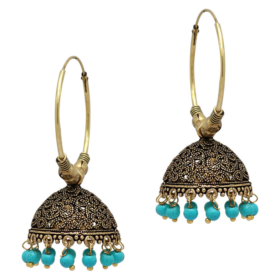 Festive Special Aqua Color Beads Jhumka Earrings (GSE814BT)