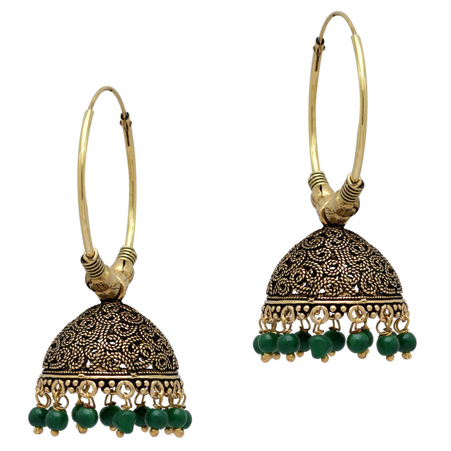 Green Color Beads Jhumka Earrings For Girls & Women (GSE814GRN)