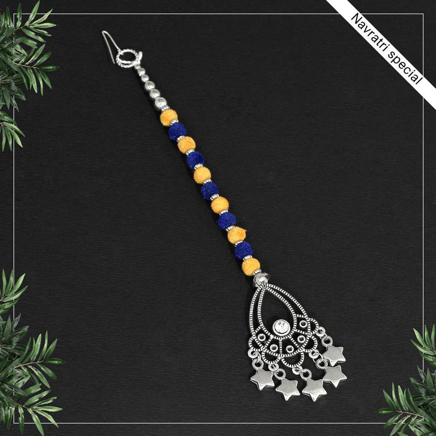 Yellow Color Beads Oxidised Maang Tikka (GSMTK105YLW)