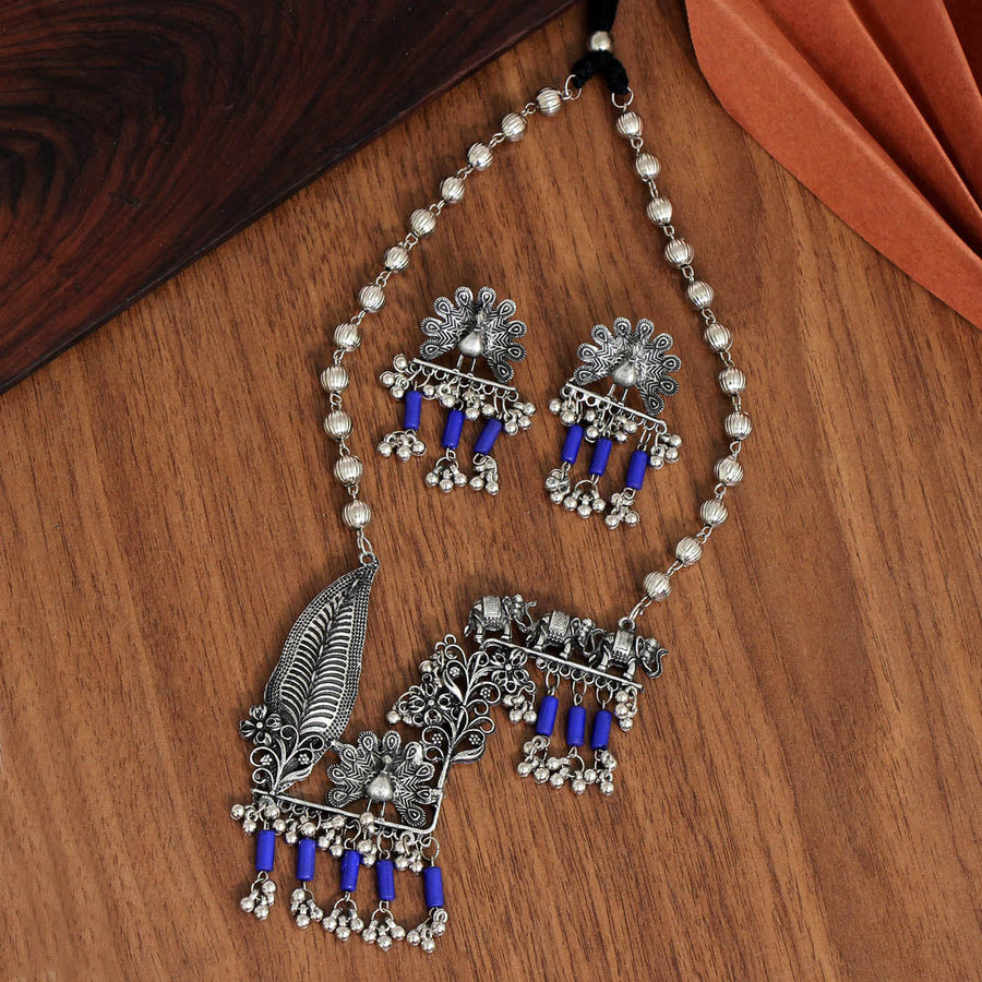 Blue Color Oxidised Necklace Set (GSN1515BLU)