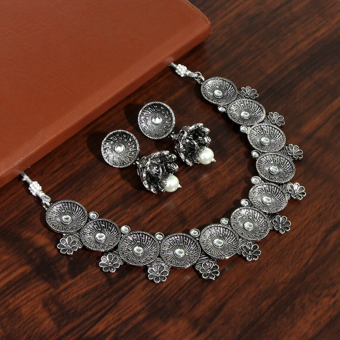 Silver Color Oxidised Necklace Set (GSN1817SLV)