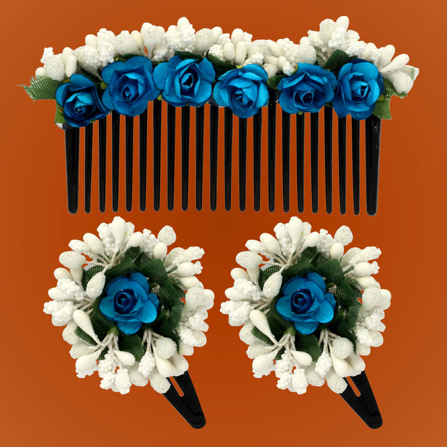Blue & White Color Hair Comb Pin (HRP161BLUWHT)
