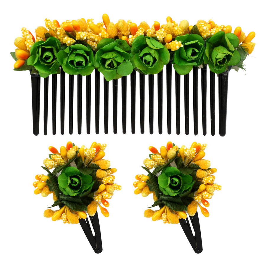 Yellow & Green Color Hair Comb Pin Tiaras (HRP161YLWGRN)