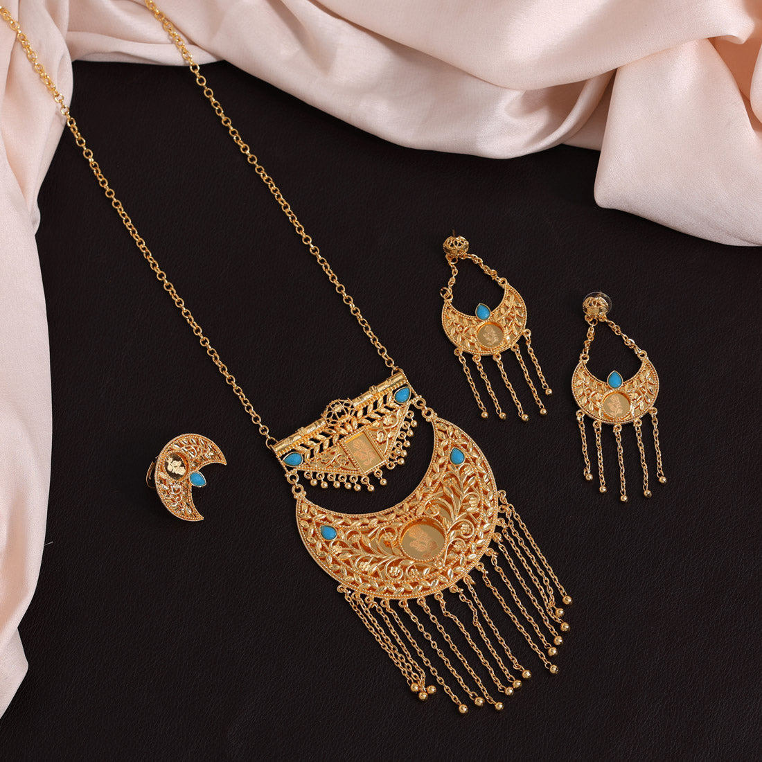 Firozi Color Gold Plated Necklace Set (KBSN1177FRZ)