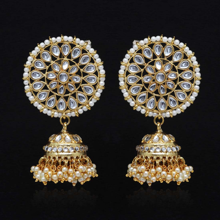 White Color Kundan Earrings (KDE286WHT)