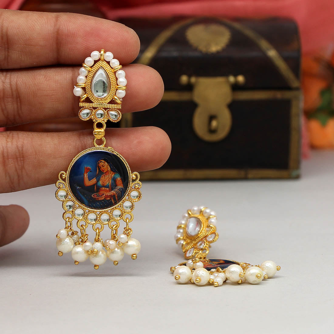 Multi Color Kundan Kundan Earrings (KDE389MLT)