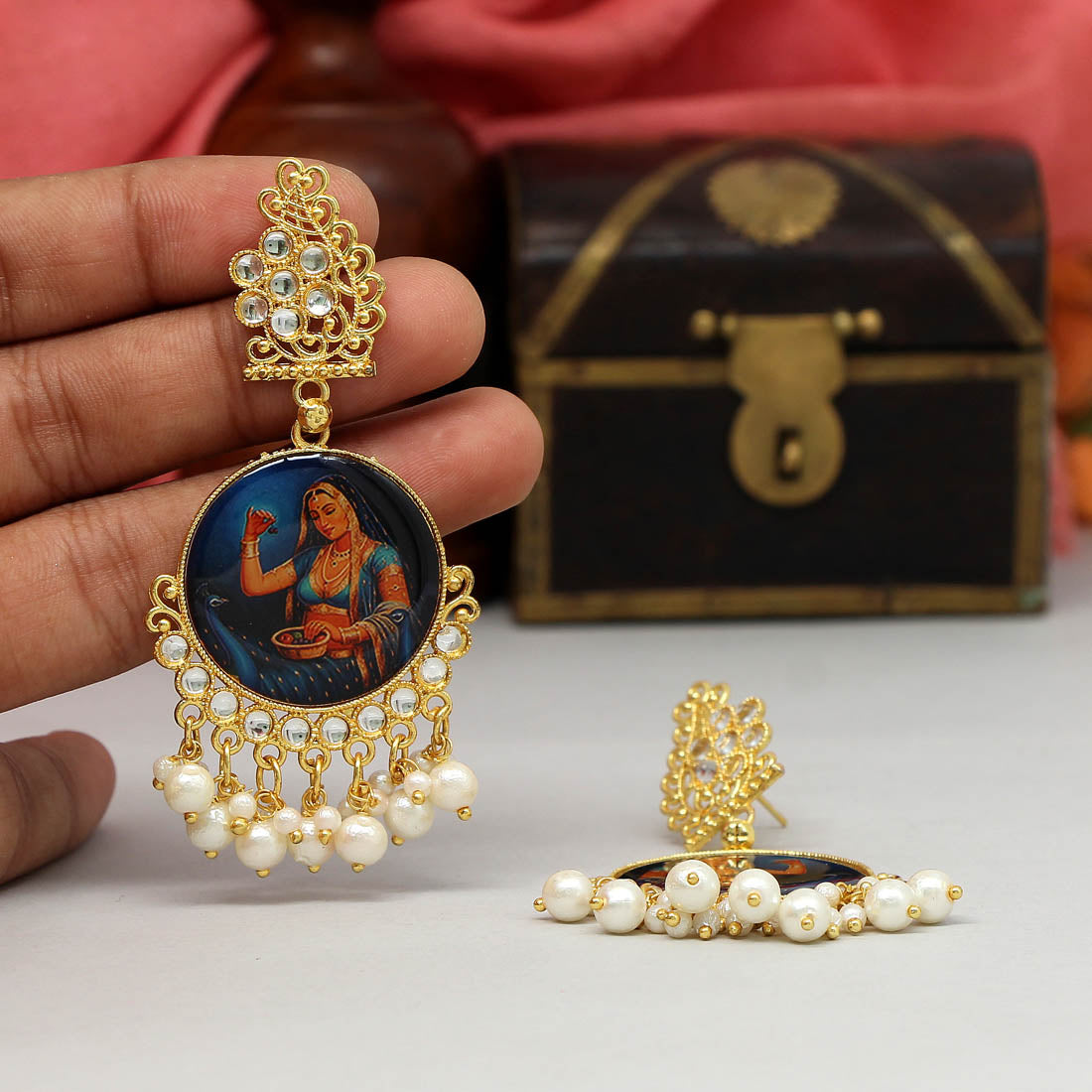 Multi Color Kundan Kundan Earrings (KDE399MLT)