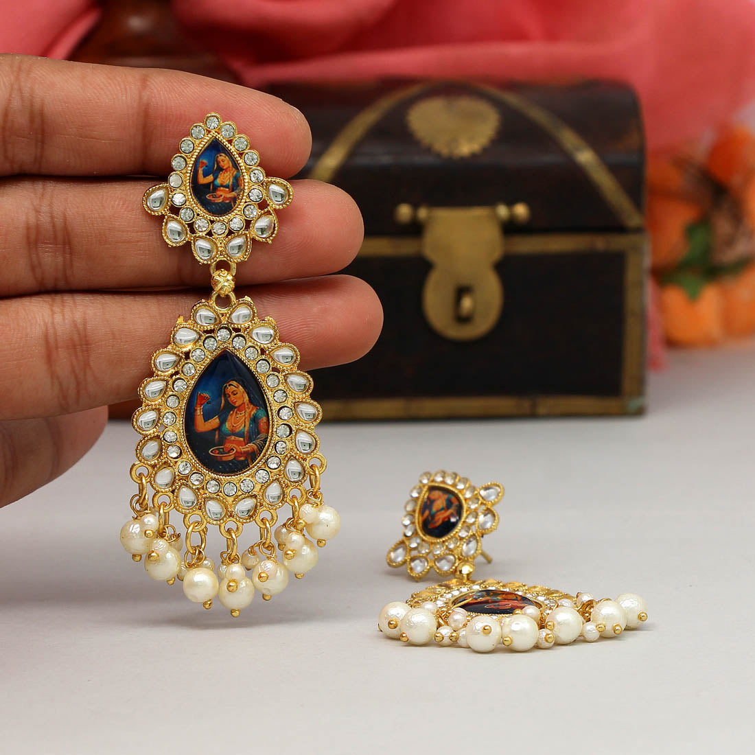 Multi Color Kundan Kundan Earrings (KDE404MLT)