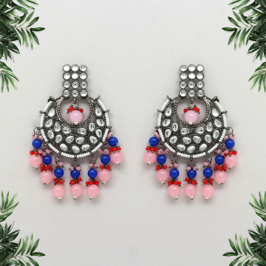 Pink Color Kundan Earrings (KDE425PNK)