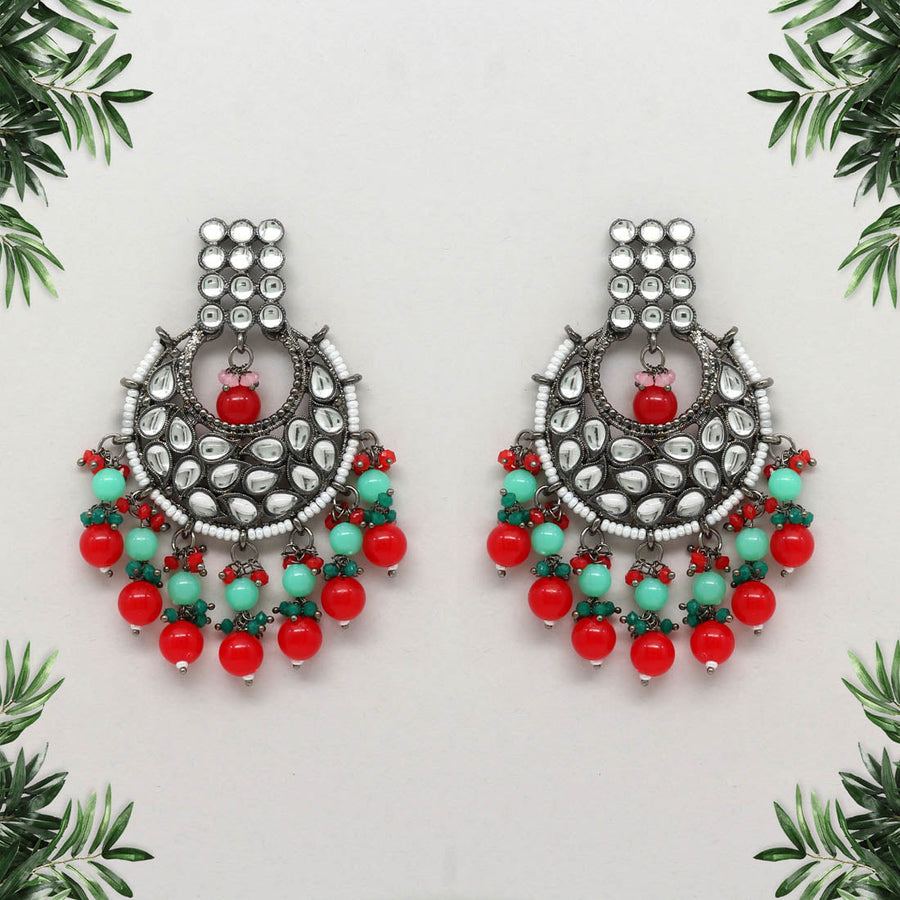 Red Color Kundan Earrings (KDE425RED)