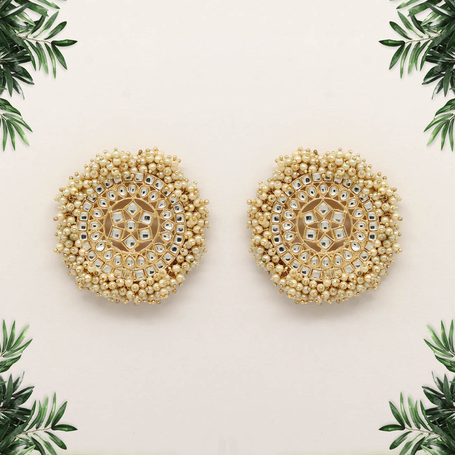 Gold Color Kundan Earrings (KDE430GLD)