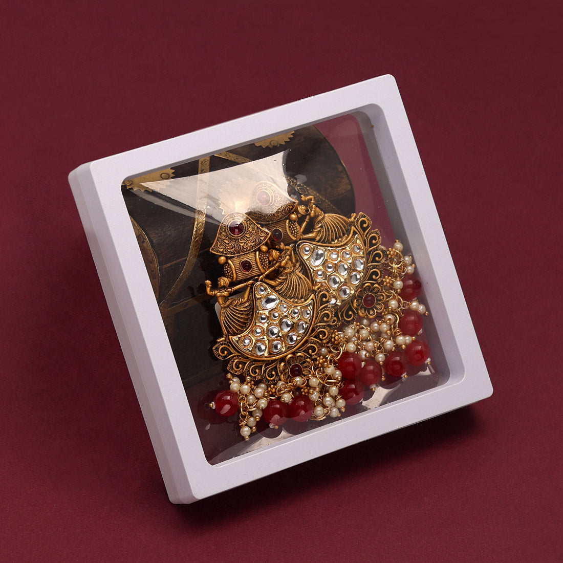 Maroon Color Kundan Earrings (KDE697MRN)