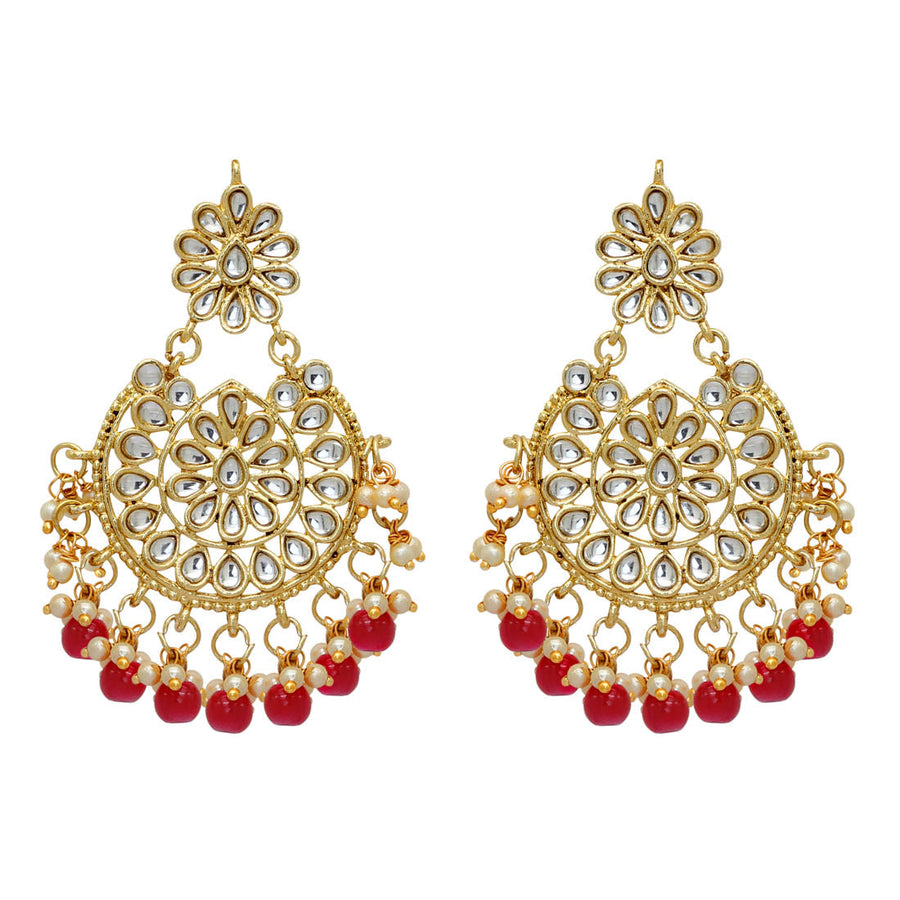 Maroon Color Imitation Peral Kundan Earrings (KDE69MRN)