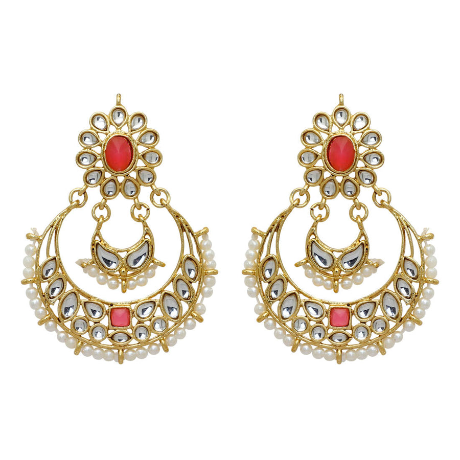 Pink Color Kundan Earrings (KDE71PNK)