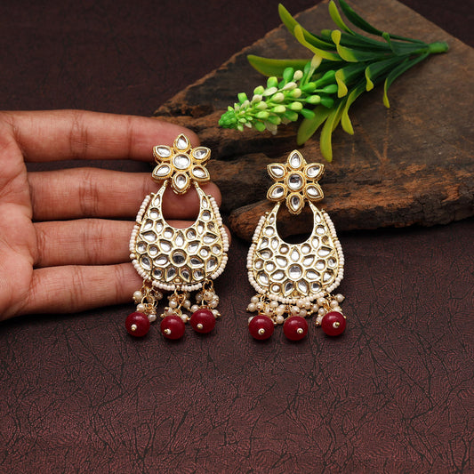 Maroon Color Kundan Earrings (KDE779MRN)