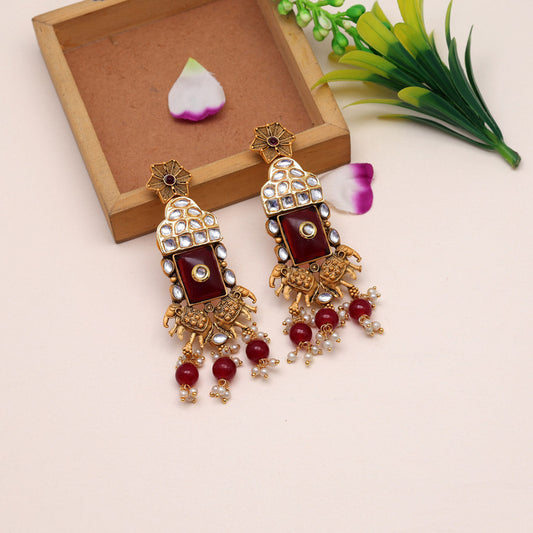 Maroon Color Kundan Earrings (KDE786MRN)