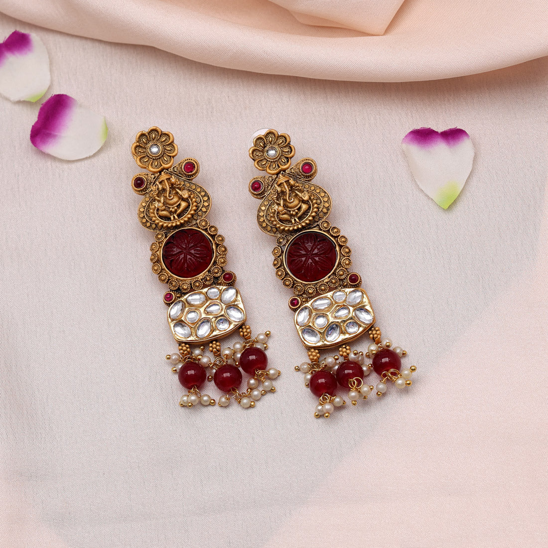 Maroon Color Kundan Earrings (KDE791MRN)