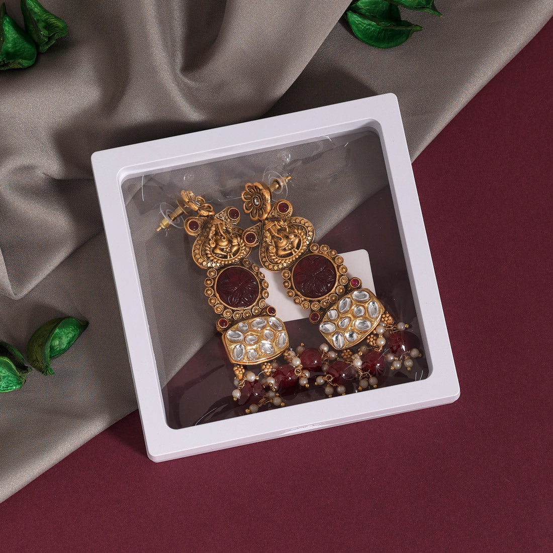 Maroon Color Kundan Earrings (KDE791MRN)