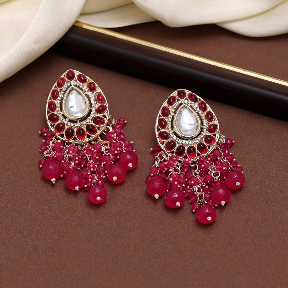 Rani Color Kundan Earrings (KDE857RNI)