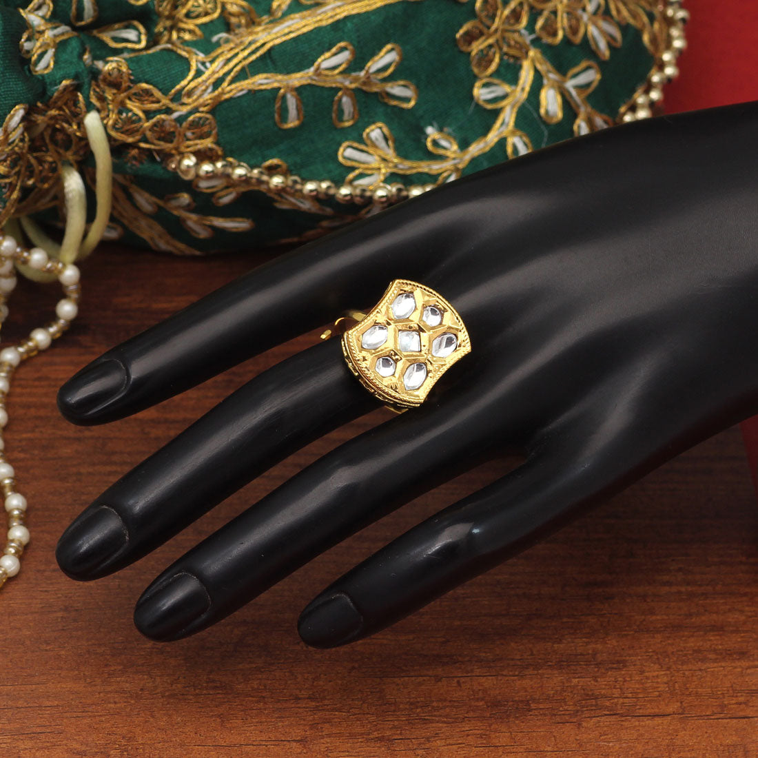 White Color Kundan Ring For Women (KDR114WHT)