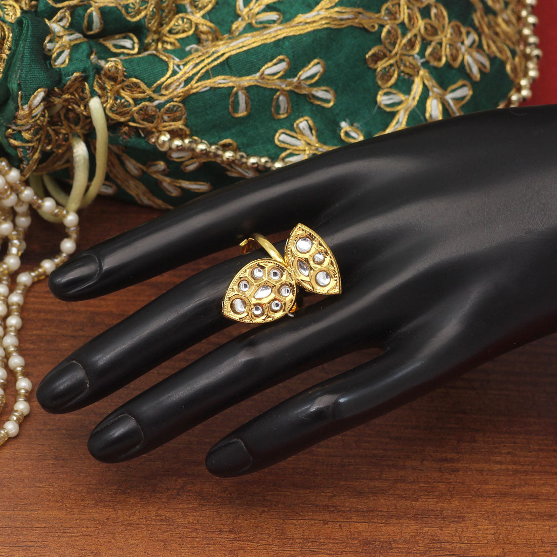 White Color Kundan Ring For Women (KDR120WHT)