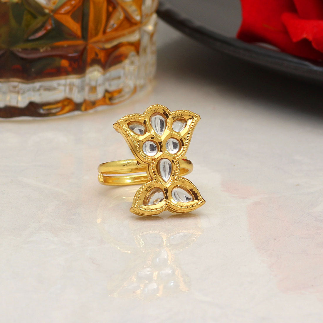 White Color Kundan Ring For Women (KDR121WHT)