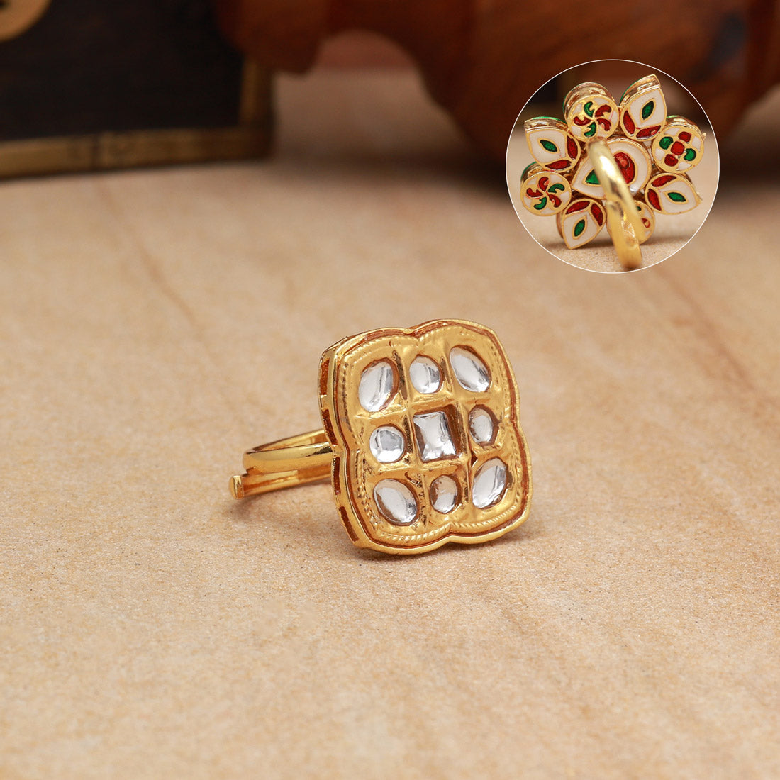 White Color Kundan Ring For Women (KDR125WHT)