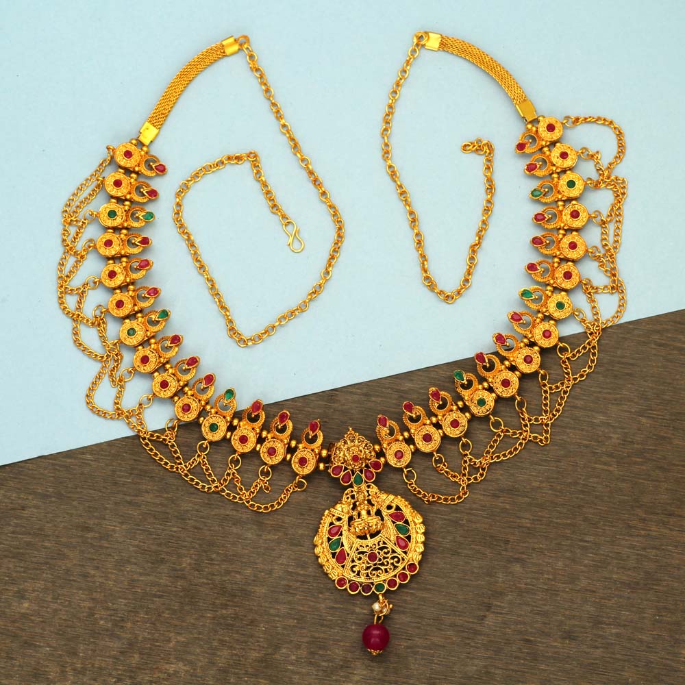 Maroon & Green Color Glass Stone Kamarband (KMBND249MG)