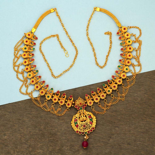 Maroon & Green Color Glass Stone Kamarband (KMBND249MG)