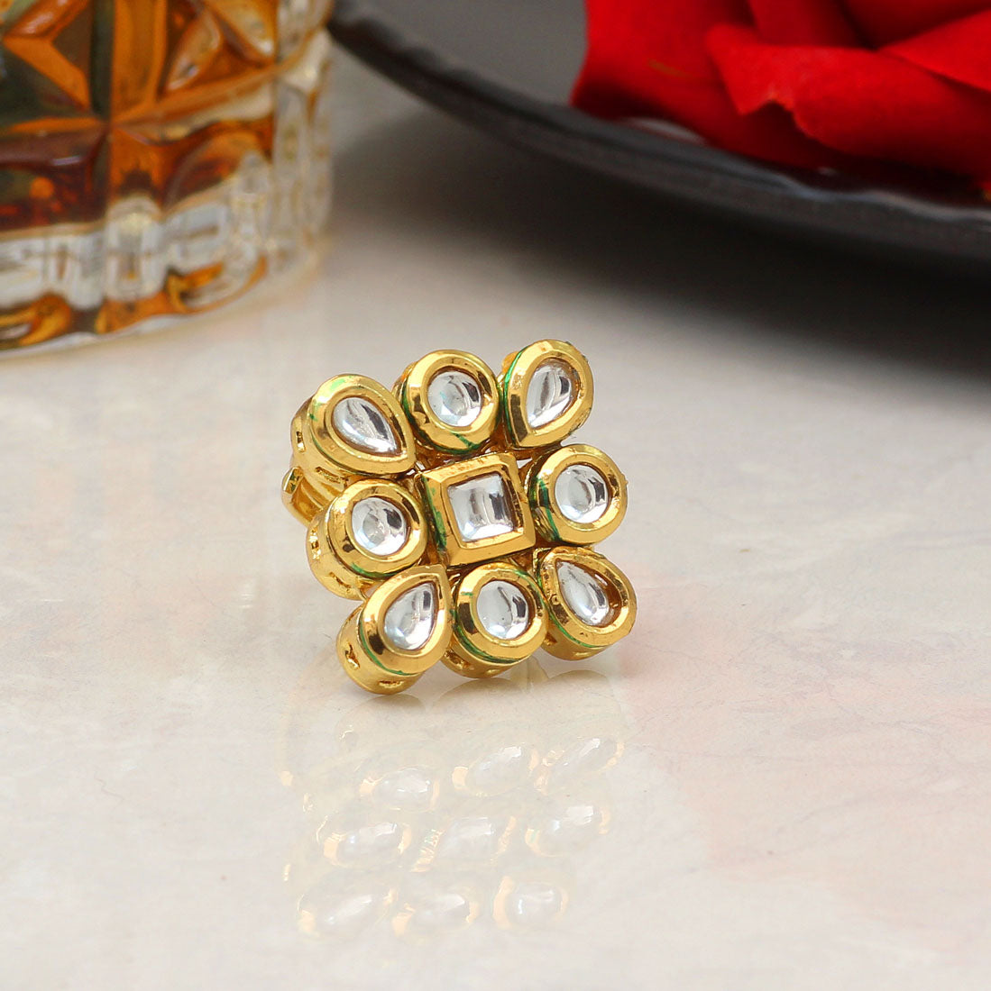 White Color Kundan Meenakari Finger Ring For Women (KMR741WHT)