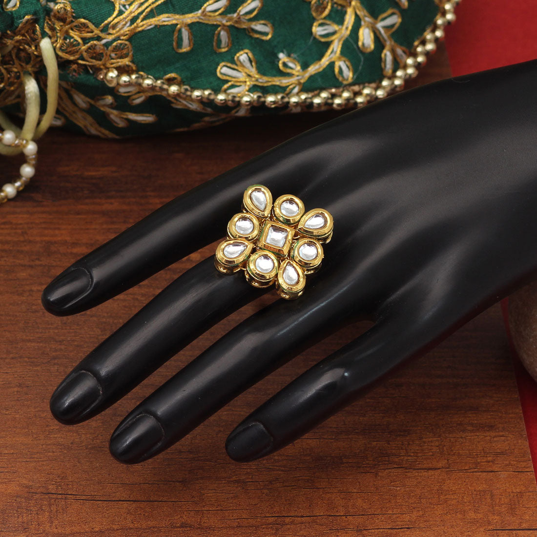 White Color Kundan Meenakari Finger Ring For Women (KMR741WHT)