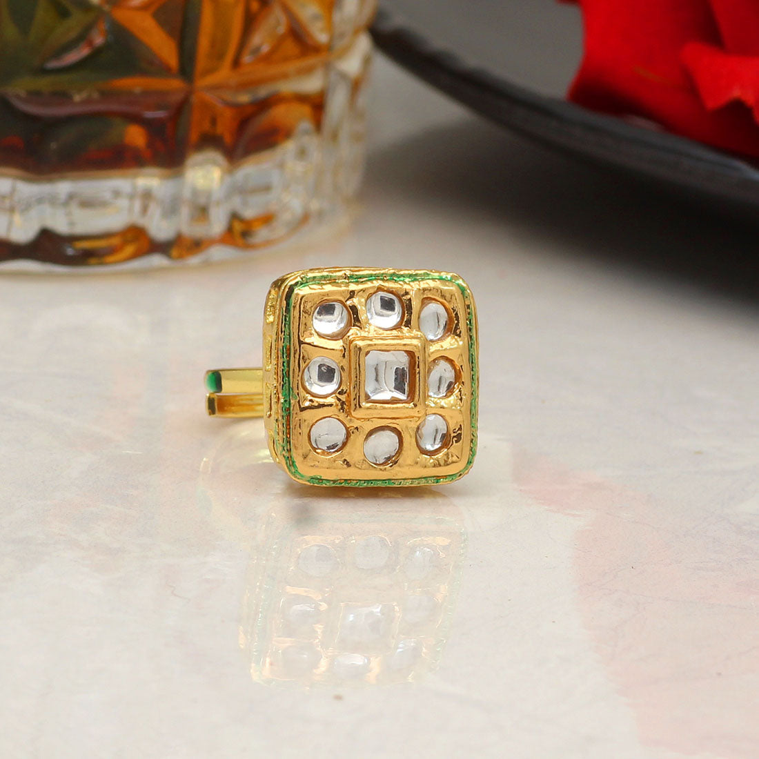 White Color Kundan Meenakari Finger Ring For Women (KMR744WHT)