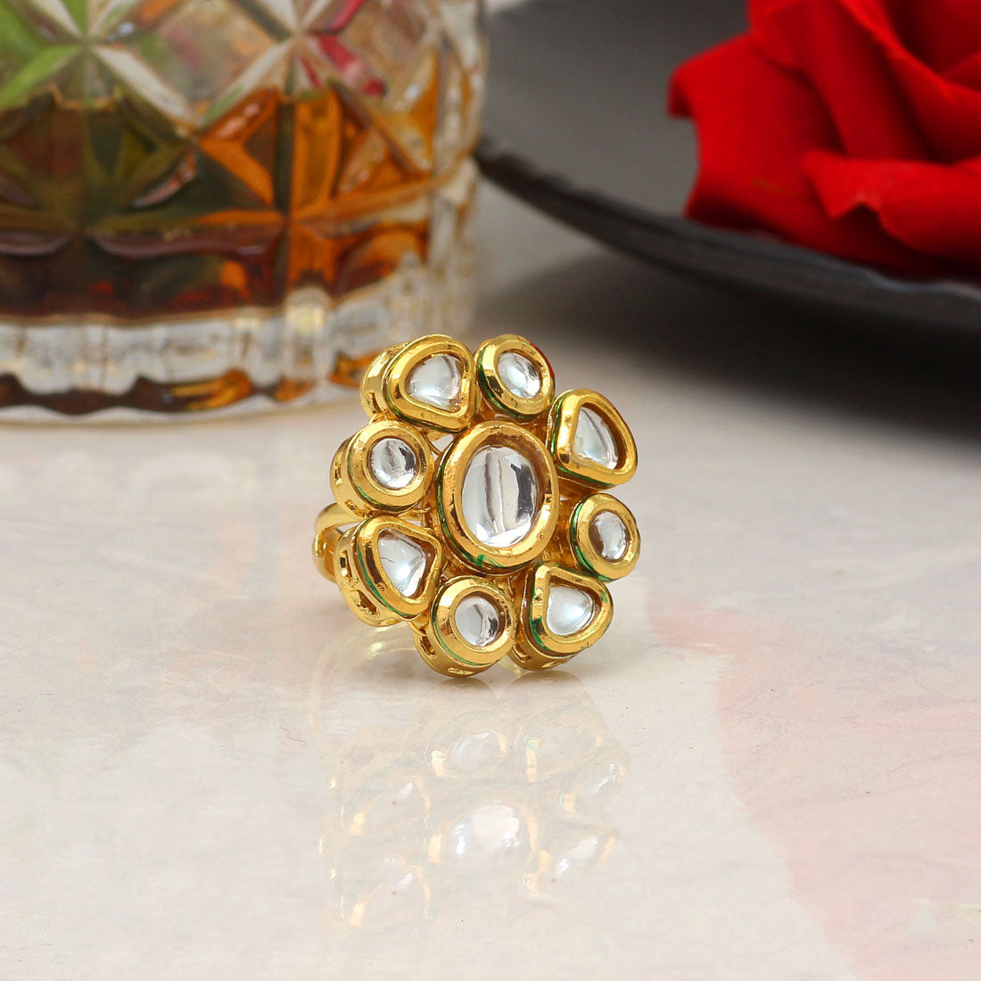 White Color Kundan Meenakari Finger Ring For Women (KMR745WHT)