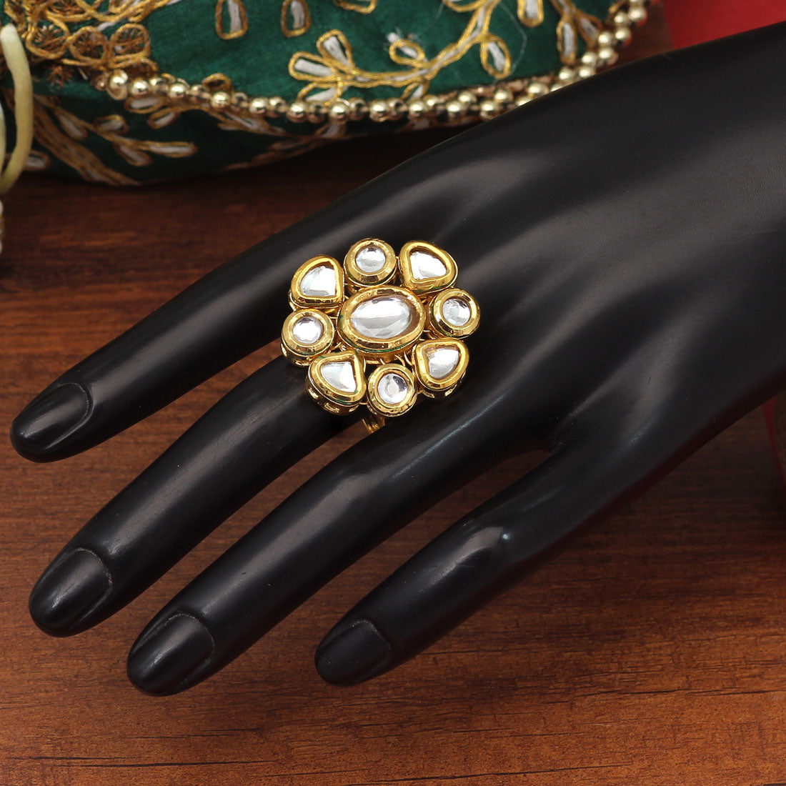 White Color Kundan Meenakari Finger Ring For Women (KMR745WHT)
