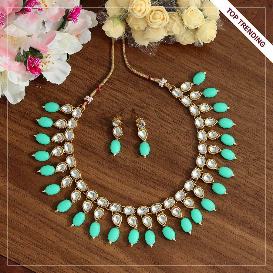 Rama Green Color Kundan Necklace Set (KN1000RGRN)