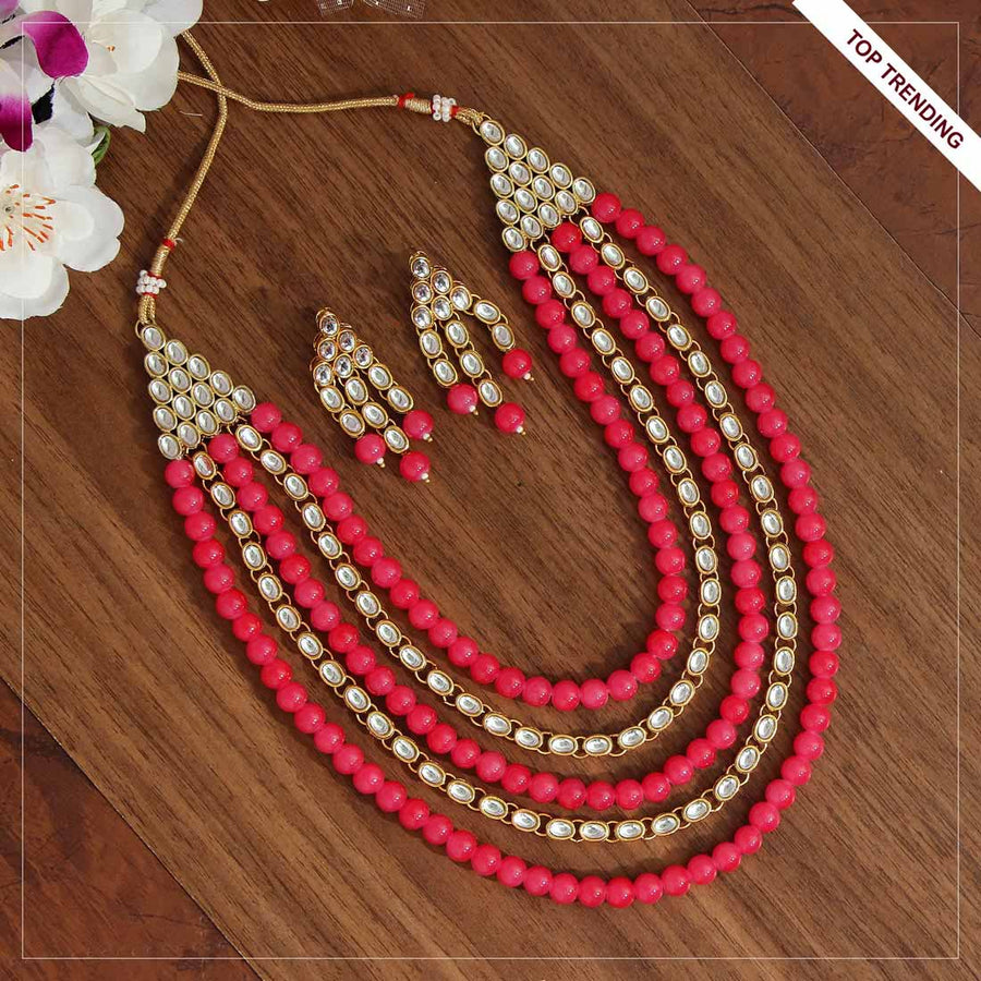 Dark Peach Color Kundan Necklace Set (KN1003DPCH)