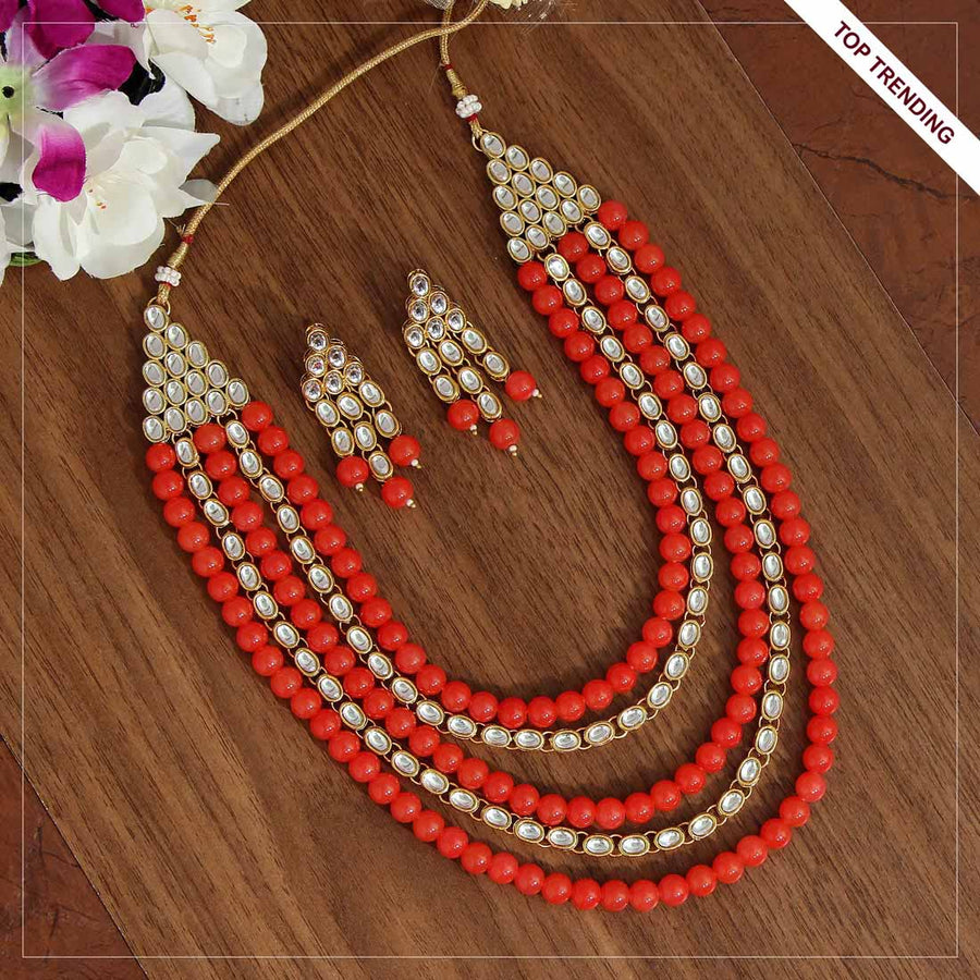 Orange Color Kundan Necklace Set (KN1003ORG)
