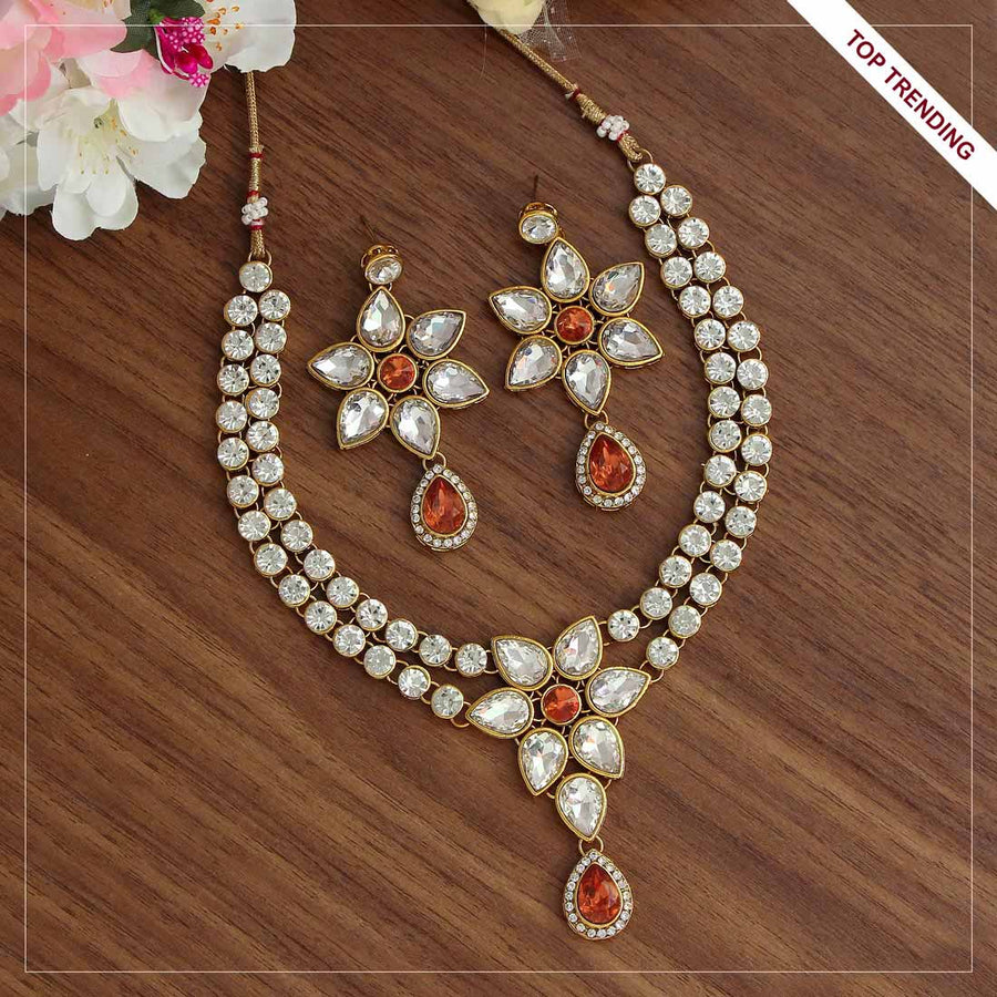 Dark Peach Color Kundan Necklace Set (KN1004DPCH)