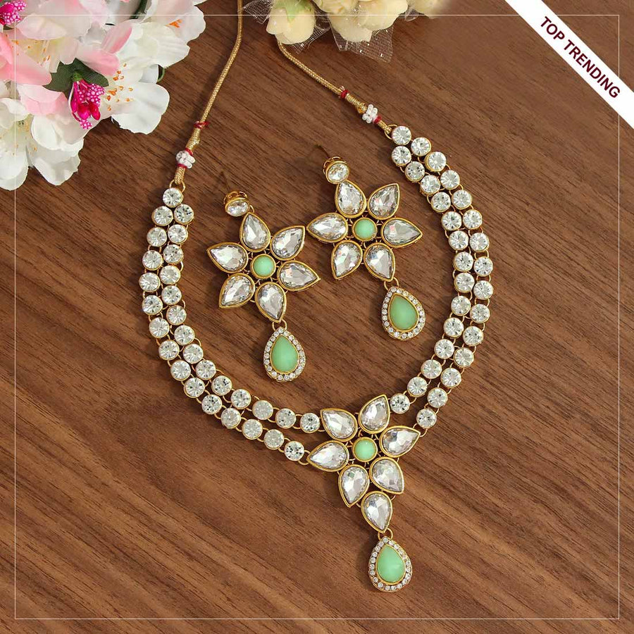 Pista Green Color Kundan Necklace Set (KN1004PGRN)