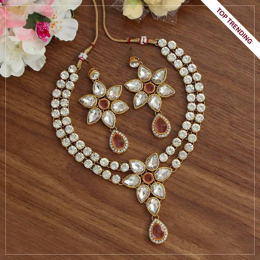 Pink Color Kundan Necklace Set (KN1004PNK)