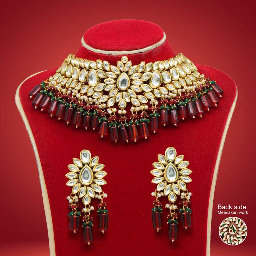 Maroon Color Kundan Necklace Set (KN1013MRN)