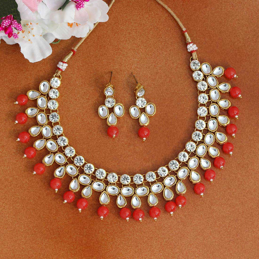 Orange Color Kundan Necklace Set (KN1015ORG)
